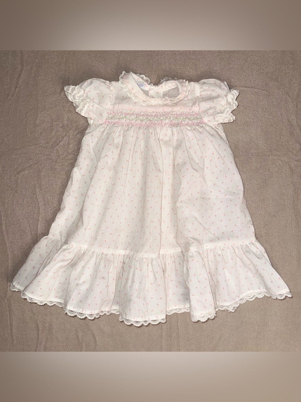 Vintage Polly Flinders Hand Smocked Baby Girl Dress Newborn 0-3M Pink Floral